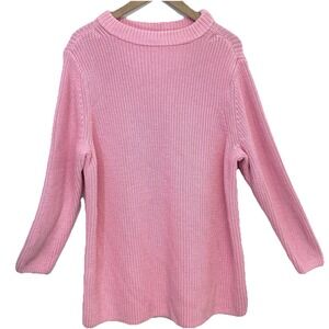 Talbots Chunky Pull Over Sweater Pink 2X 100% Cotton Long Sleeve‎ Warm Stretch